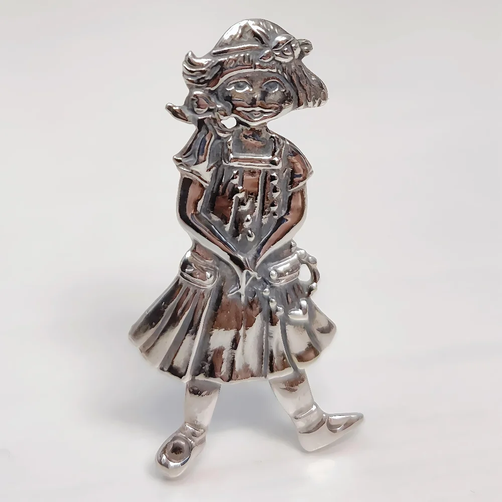 Vintage Sterling Silver Mary Engelbreit Cute Girl Brooch Pin